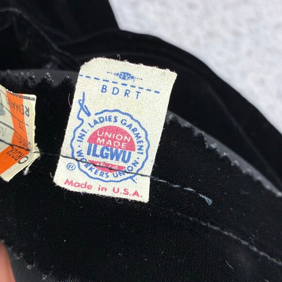 Vintage Nat Kaplan New York Black Velvet Shift Dress Metallic Trim Union Made 14 - Picture 5 of 16